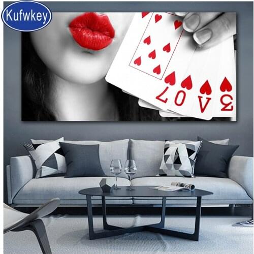 Diamond mosaic large size Poker LOVE heart Red Lips Woman full square drill 5d diy diamond painting diamond embroidery round