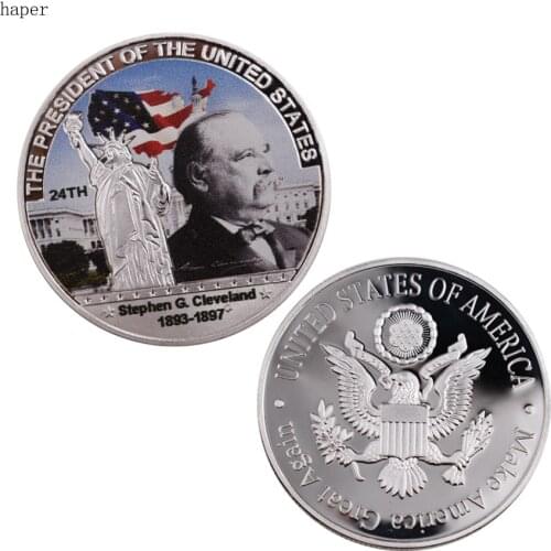 American Colorful Metal Coin US 24th Stephen.G Cleveland President Silver Coin 999.9 Silver Plated Metal Crafts Collections
