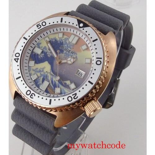 45MM Luxury Rose Gold Plated Japan NH35A Automatic Mens Watch Sapphire Glass Surfing Dial Unidirectional Bezel 5ATM