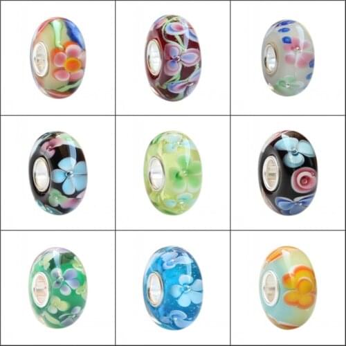 Emith Fla 100% 925 Sterling Silver Large Hole Flowers Charm Bead Fit European Bracelet Bangle Jewelry DIY Accessories 7 Colors