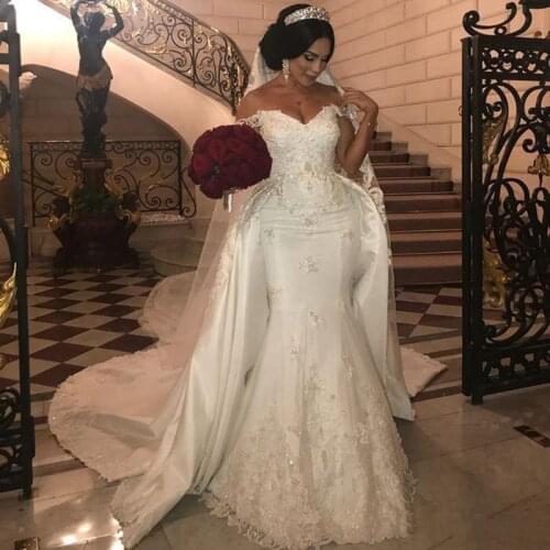 Elegant Beaded Lace Mermaid Wedding Dresses With Detachable Train Sweetheart Appliques Bridal Gowns Vestido De Noiva 2020
