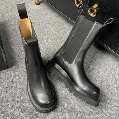 Internet Celebrity Platform Martin Boots Women 2021 New Spring Wear Smoke Pipe Middle Genuine Leather Chelsea Booties women