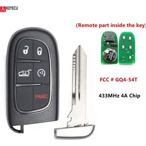 Keyecu Replacement Remote Fobik Key FOB 433MHz 4A for RAM 1500 2500 3500 2013-2017 Jeep Cherokee 2014-2018 FCC ID: GQ4-54T