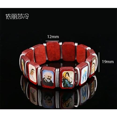 Classic Wooden Rosary Beaded Small Wooden Block Bracelet, Catholic Saint Jesus Cross Mary Icon Bracelet, Christmas Gift