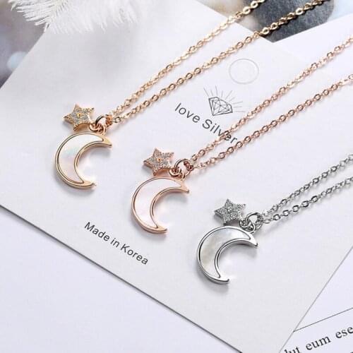 KOFSAC Charm 925 Sterling Silver Necklaces Girl Birthday Present Fashion Shell Moon Zircon Star Necklace Women Party Jewelry
