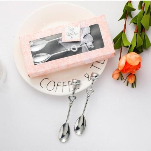 Aluminum Alloy Coffee Spoon Set Creative A Couple Coffee Spoon With Box For Wedding Favor Party Souvenirs LX8797