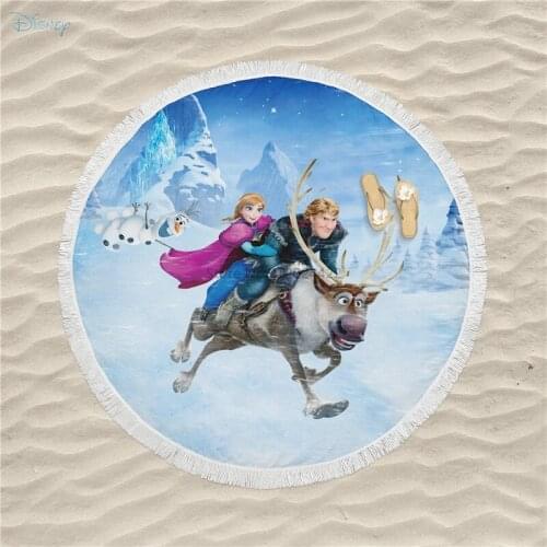 Disney Frozen Round Beach Towel Anna Elsa Cartoon Printed Bath Towel 150cm Large Bigini Cover-up Picnic Blankets for Adults Kids