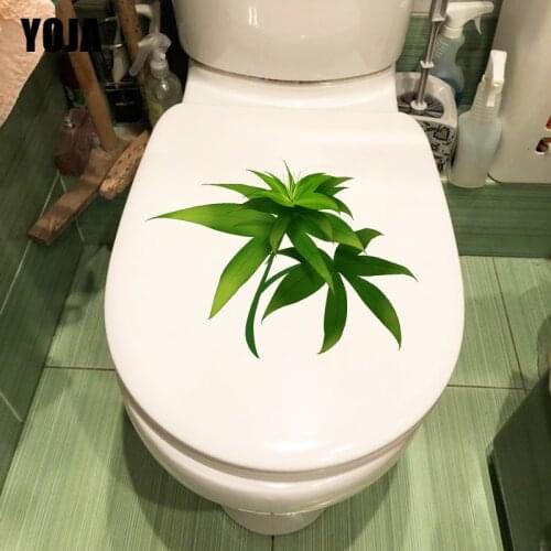 YOJA 22.4X16.5CM Plant Leaves Green Fresh Toilet Seat Stickers Creative Home Room Wall Decor T1-1523