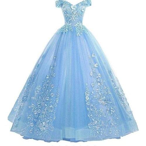 Sweet 16 Light Blue Quinceanera Dresses Off Shoulder Ball Gown Sweet 15 Dress Prom Gowns Vestido De 15 Anos Quinceanera Gown