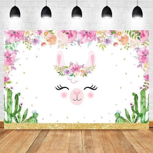 Cute Rabbit Backgdrop Animal Baby Shower Party Photo Background Pink Flower Cactus Baby Shower Dessert Table Decorations Props