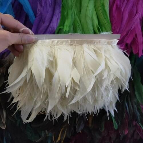 New 1Yards Rice white Natural Turkey and Ostrich Feather Ribbon 10-15cm/4-6 inch For weddings Dress/Craft Supplies Decoration