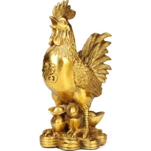Ornamento de pollo de cobre puro, Satue, Gallo dorado, Fengshui y antimatrimonio