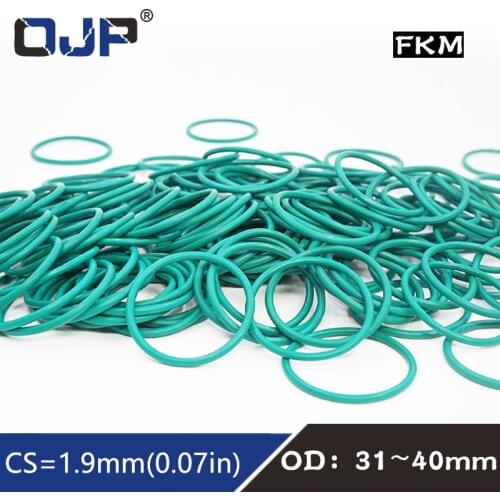 5PCS/lot Rubber Ring Green FKM O ring Seal 1.9mm Thickness OD31/32/33/34/35/36/37/38/39/40mm Rubber ORing Seal Oil Gasket Washer