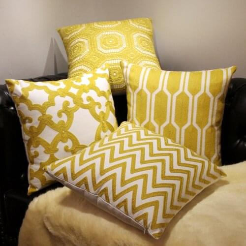 Luxury Cotton Embroidered Cushion Cover Yellow Home Decor Pillow Cover Christmas Gift Sofa Throw Pillow Case 45X45CM