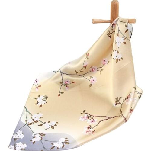 Pure Silk Scarf Women Bandana Female Hair Scarf Flower Handkerchief Womens Natural Silk Square Headband Neck Scarf Mangnolia