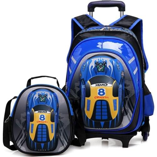 Backpack Kids School Backpacks for Boys Schoolbags 3D Cartoon Car School Bags Children Wheels School Trolley Backpacks Wheeled