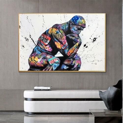 Thinker Man Graffiti Art Paintings on the Wall Art Posters and Prints Portrait of Think Canvas Pictures For Living Room Cuadros