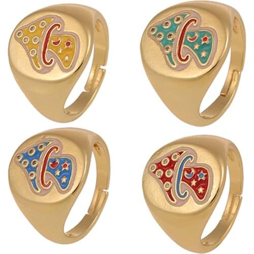 Unique Colorful Mushroom Open Cuff Rings Most Loved Rainbow Dripping Oil Glazed Ring Adjustable Jewelry Gifts