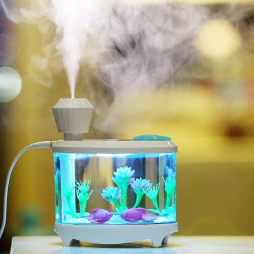 460ML White Fish Tank Ultrasonic Air Humidifier USB Essential Oil Aroma Diffuser USB Car Mist Maker with 7 Colors Light For Home