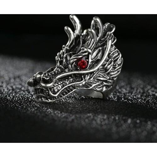 Domineering Red Crystal Evil Eye Dragon Ring For Men Girls Women Adjustable Animal Retro Punk Rings Jewelry