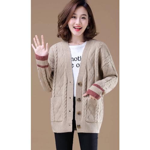 Knitted cardigan women short 2021 new autumn and winter clothing v-neck twist striped sweater coat loose casual top