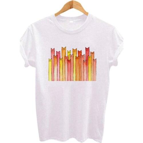 2021 New Summer Women T shirt 90s Harajuku Short Sleeve Personality Fashion Long neck Cat Print Simple Top Casual