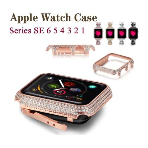 Women Luxury Diamond Cover For Apple Watch SE Series 6 5 4 38mm 42mm 40mm 44mm Case diamond cover with drill Protector Shell
