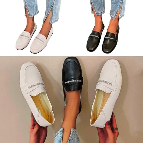 SAGACE Womens Soft Square Toe Ballet Flats Square Shoes Fashion British Square Toe Large Size Loafers Rhinestone Flat Shoes