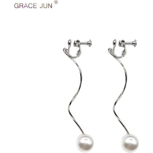 Korea Style Clip on Earrings No Pierced for Women Party Fashion Charm Twisted Simulated Pearl Long Style No Hole Earrings New
