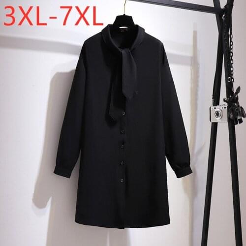 New 2021 Ladies Spring Autumn Plus Size Mini Shirt Dress For Women Large Long Sleeve Black Loose Button Dress 4XL 5XL 6XL 7XL