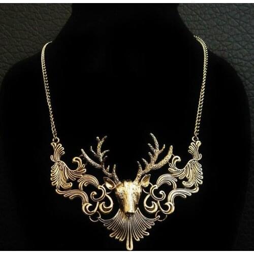 New Fashion Charming Elk Deer Pendant Necklace Vintage Statement Necklace Collier Femme