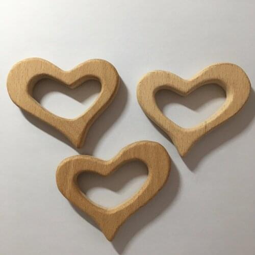 10PCS LOVE HEARTS Handmade Natural Newborn Beech Wooden Teether Toys