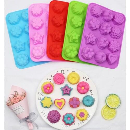 12 Flowers DIY Cake Mold Kitchen Silicon Form For Muffin Silikon Bakeware Rubber Baking Mould Chocolate Egg Tart Mold