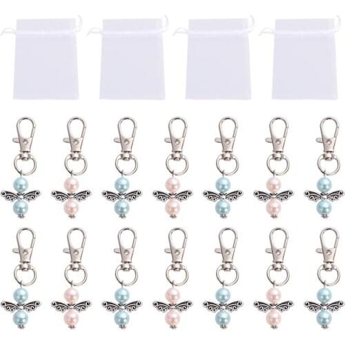 15 Sets Angel Wing Key Holder Creative Keychains Set Wedding Party Mesh Storage Pouch Key Rings Pendant Gift Ornaments