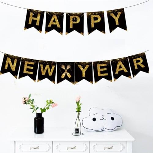 2021 Happy New Year Gold Black Banner Garland New Year Eve Party decoration Supplies