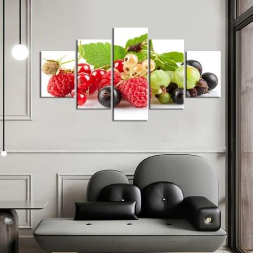 Apple Banana Fruit Vegetables Canvas Foods Posters 5 Pieces Painting Kitchen Decor Wall Art Pictures For Dining Room