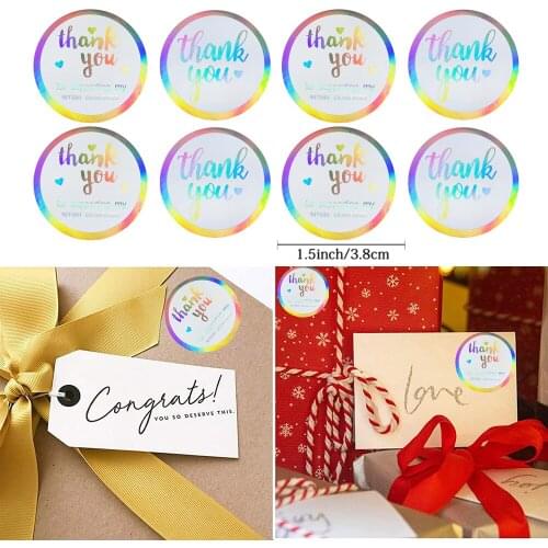 500pcs/roll 2.5/3.8cm Rainbow Lazer Thank You Stickers Business Goods Wrapping Sealing Label Gift Decoration Sticker