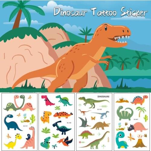 8pcs Children Cartoon Dinosaur World Tattoo Sticker Boy Girl Baby Sticker Safety Non-toxic Waterproof Disposable Tattoo