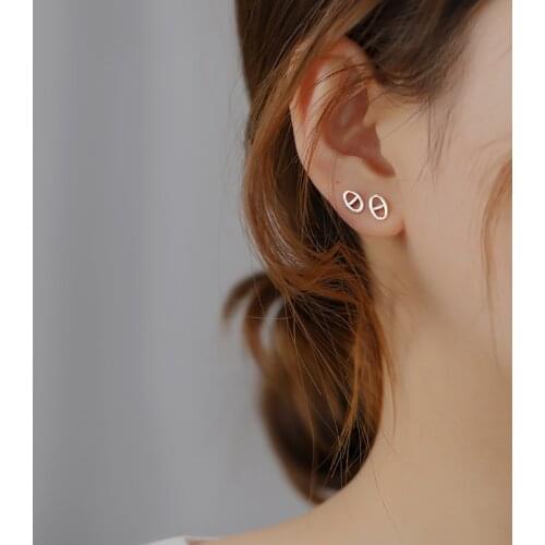 925 sterling silver earring simple small ball stud earring multi-pierced Pig nose shape personality cute boy girl ear jewelry