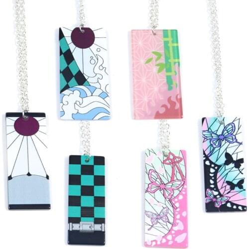 Acrylic kimetsu no yaiba Necklace Anime Jewelry Demon Slayer Acrylic Double Side Necklaces Pendants Womens Chain Choker 60cm