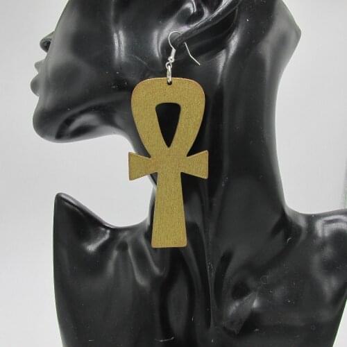 Free shipping 10pairs/lot !!Gold African Ankh Wood Earrings
