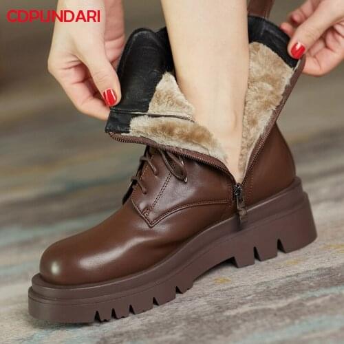 Black Brown Flat Platform Ankle Boots For Women Winter Snow Martin Boots Ladies Autumn Short Boots Shoes Bottines Femme