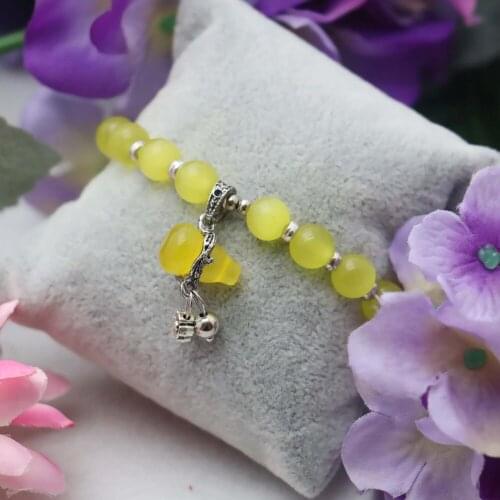 8mm Retro style Yellow Cats eyes beads Opal beads Chalcedony Natural stone Bracelet hand chain for women girls Pendant Gourd
