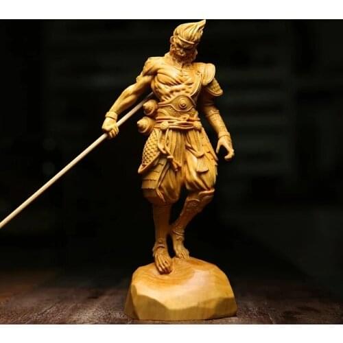12CM 16CM Boxwood Sun Wukong Sculpture Monkey King Feng Shui Wooden Figure Solid Wood Buddha Statue Chinese Home Decor