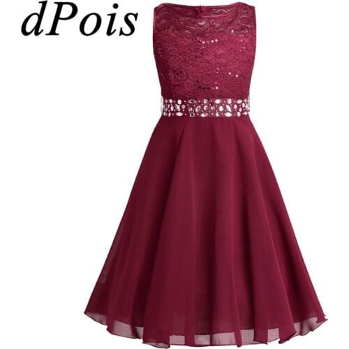 Kids Dresses Sequined Lace Chiffon Girl Dress filles robes Wedding Party First Communion Dress for Girls Performance Dance Wear
