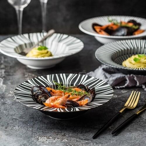 European Ceramic Simple Deep Dessert Pasta Dish Creative Restaurant Soup Plate Household Salad Straw Hat Plate Kitchen Tableware