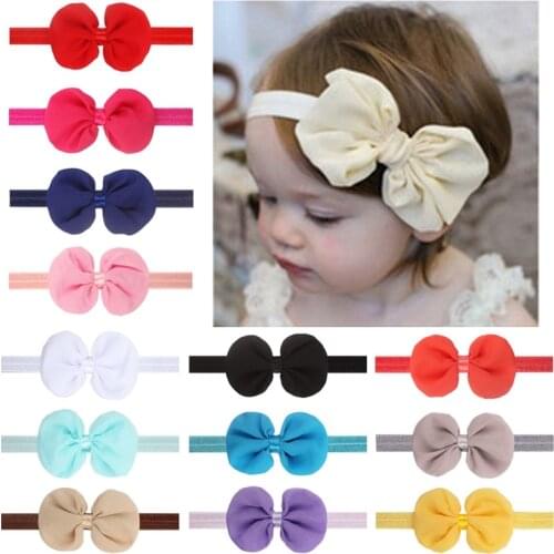 1 PCS Lovely Handmade Chiffon Bowknot Infant Headband Solid Color Bows Elastic Hairband Kids Hair Accessories Photography Props