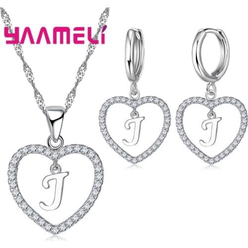 Hot Selling Top Quality Necklace Earrings Jewelry Sets 925 Sterling Silver 26 Letters Cute Charming Crystal For Women Best Gift