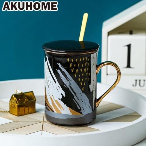 Phnom Penh Mug Coffee Cup Ceramic Cup Nordic Ins Creative Water Cup Household Gift Box with Lid and Spoon Milk glass beer cup