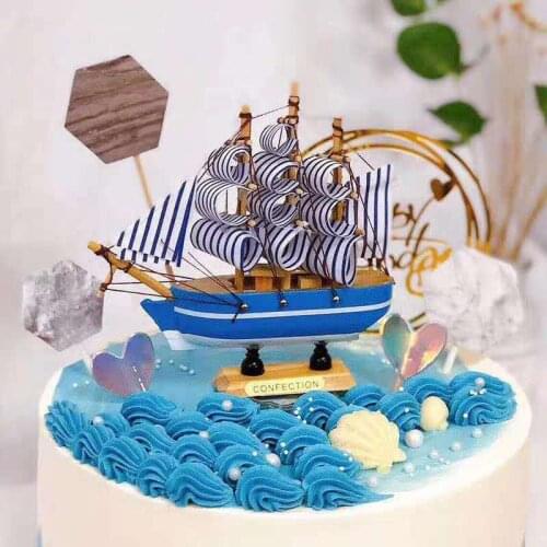 Boat Cupcake Toppers Children Kids Cupcake Flags Sailing Boat Wooden Toys Cake Toppers Kids Happy Birthday Party Gift Supplies